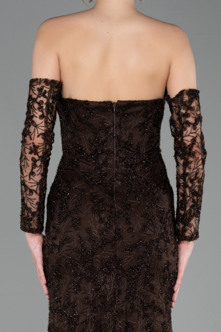 Long Brown Laced Evening Dress ABU6159