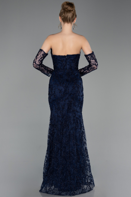 Long Navy Blue Laced Evening Dress ABU6159