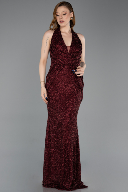 Long Burgundy Beaded Mermaid Prom Dress ABU6165
