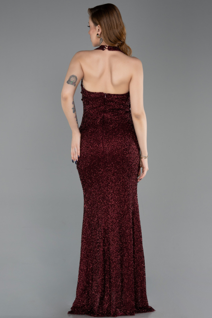 Long Burgundy Beaded Mermaid Prom Dress ABU6165