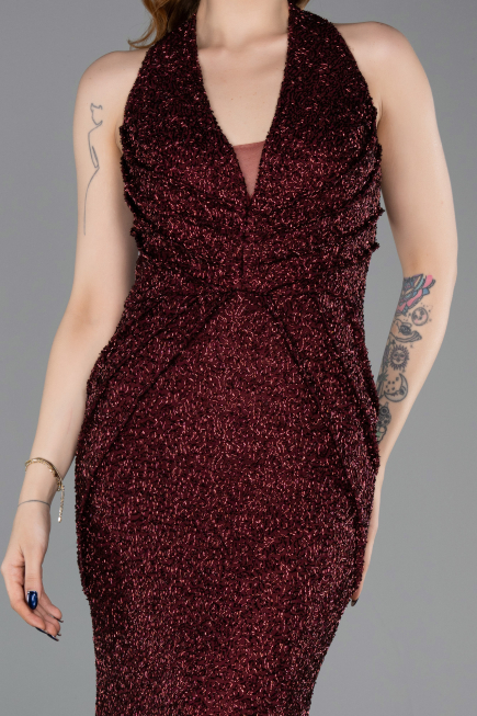 Long Burgundy Beaded Mermaid Prom Dress ABU6165