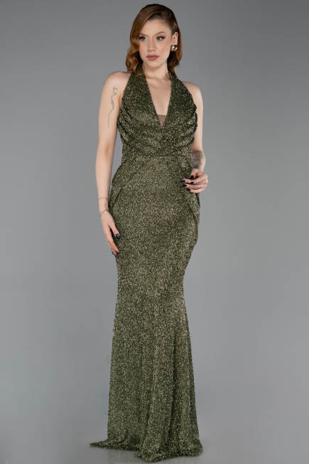Long Olive Drab Beaded Mermaid Prom Dress ABU6165