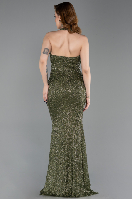 Long Olive Drab Beaded Mermaid Prom Dress ABU6165