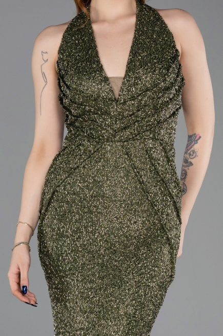 Long Olive Drab Beaded Mermaid Prom Dress ABU6165