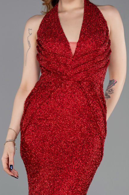 Long Red Beaded Mermaid Prom Dress ABU6165