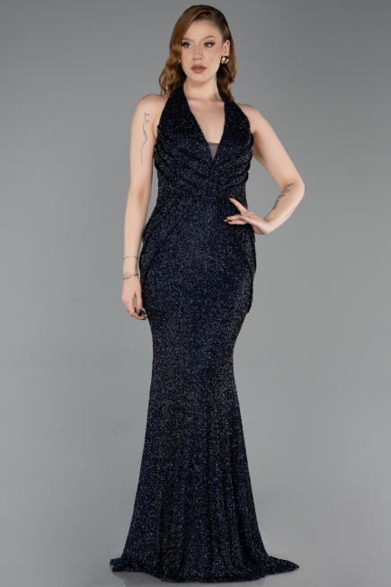 Long Navy Blue Beaded Mermaid Prom Dress ABU6165