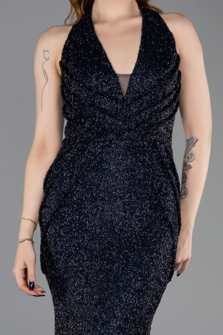 Long Navy Blue Beaded Mermaid Prom Dress ABU6165