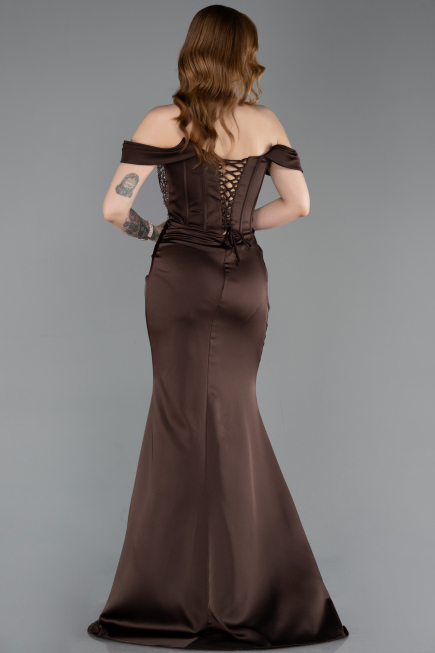 Long Brown Satin Mermaid Prom Dress ABU6166