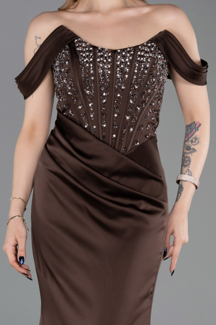 Long Brown Satin Mermaid Prom Dress ABU6166