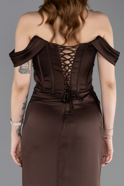 Long Brown Satin Mermaid Prom Dress ABU6166