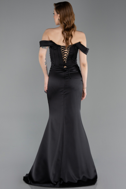 Long Black Satin Mermaid Prom Dress ABU6166
