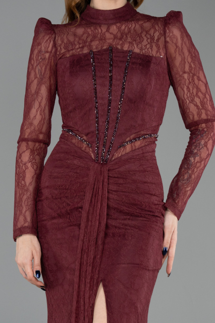 Long Burgundy Dantelle Evening Gown ABU6169