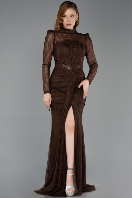 Long Brown Dantelle Evening Gown ABU6169