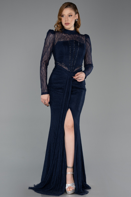 Long Navy Blue Dantelle Evening Gown ABU6169
