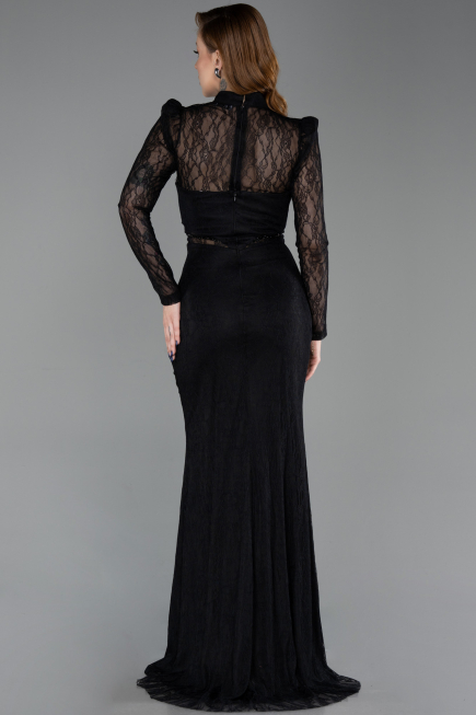 Long Black Dantelle Evening Gown ABU6169