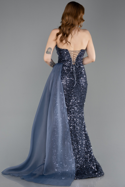 Long Anthracite Scaly Evening Dress ABU6173