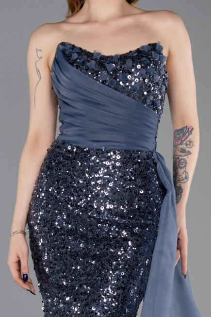 Long Anthracite Scaly Evening Dress ABU6173