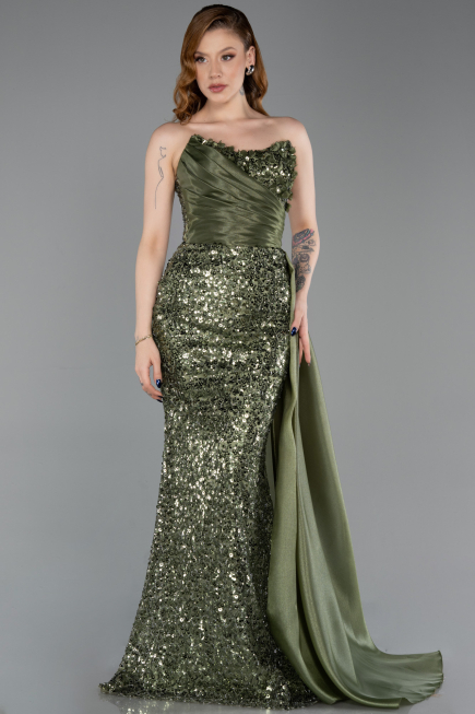 Long Olive Drab Scaly Evening Dress ABU6173
