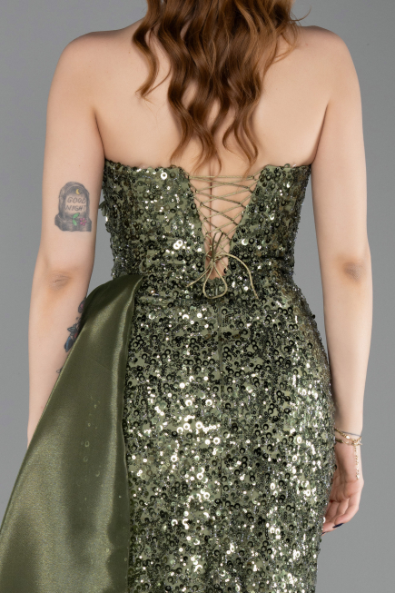 Long Olive Drab Scaly Evening Dress ABU6173