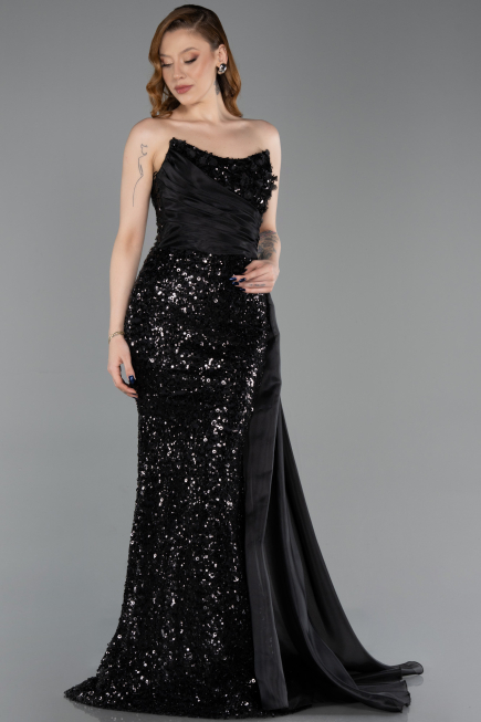 Long Black Scaly Evening Dress ABU6173