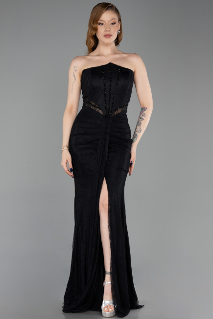 Long Black Dantelle Evening Gown ABU6169