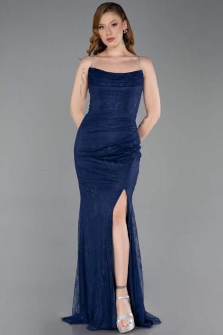 Long Navy Blue Dantelle Prom Gown ABU6172