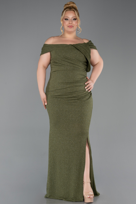Olive Drab Long Plus Size Evening Gown ABU5714
