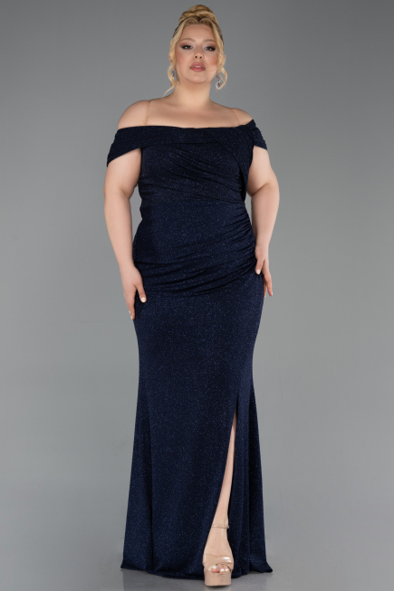 Long Navy Blue Plus Size Evening Gown ABU5714