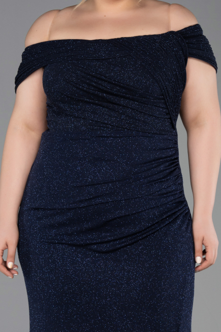 Long Navy Blue Plus Size Evening Gown ABU5714