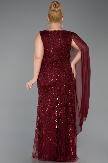 Long Burgundy Beaded Plus Size Evening Gown ABU6133