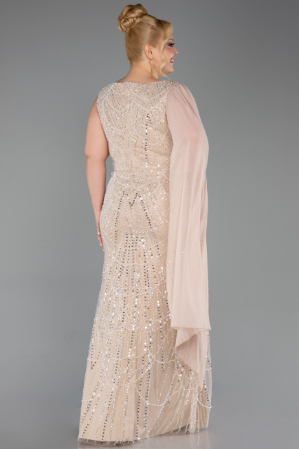 Long Gold Beaded Plus Size Evening Gown ABU6133