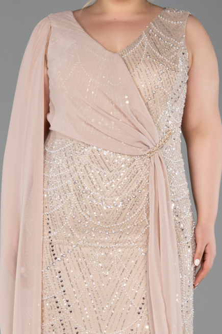 Long Gold Beaded Plus Size Evening Gown ABU6133