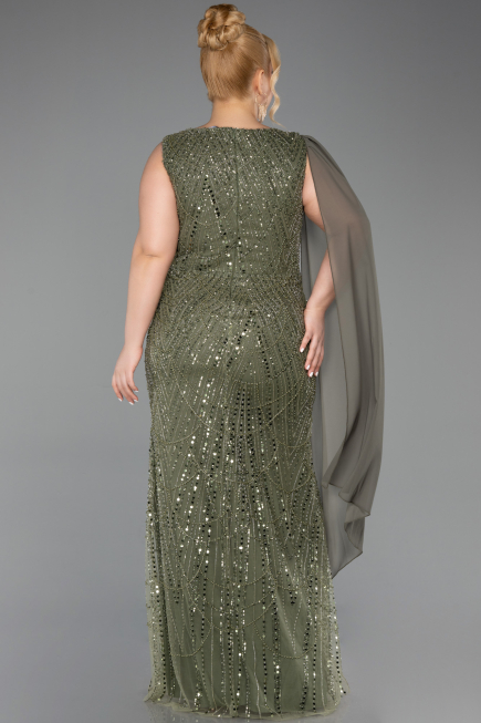 Long Olive Drab Beaded Plus Size Evening Gown ABU6133