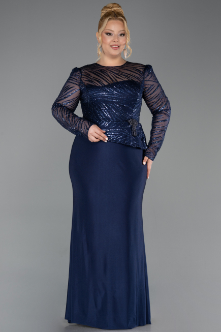Long Navy Blue Plus Size Evening Dress ABU6183