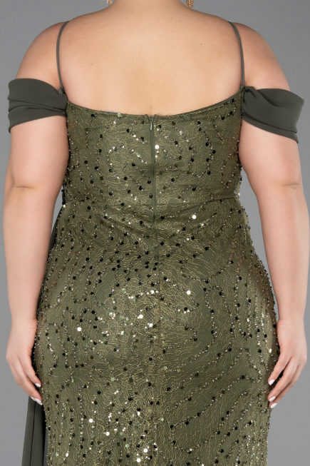 Long Olive Drab Scaly Plus Size Evening Gown ABU6134
