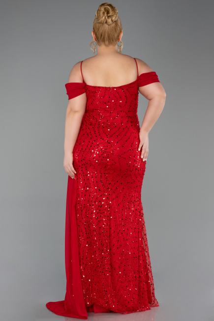 Long Red Scaly Plus Size Evening Gown ABU6134