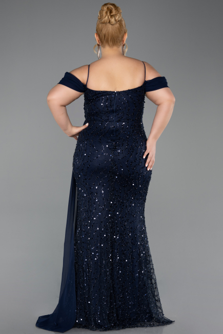Long Navy Blue Scaly Plus Size Evening Gown ABU6134