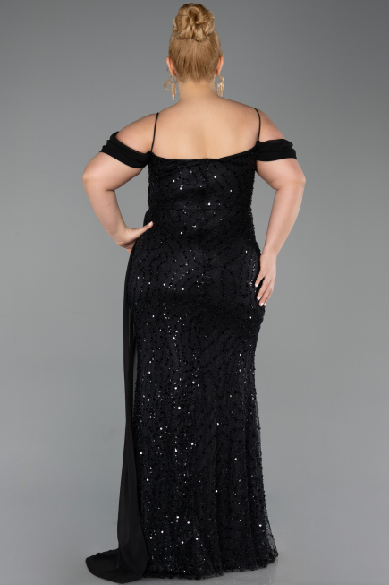Long Black Scaly Plus Size Evening Gown ABU6134