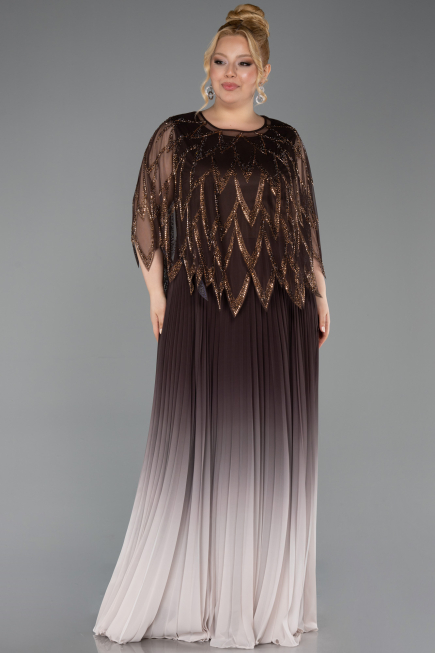Brown Long Chiffon Plus Size Evening Gown ABU4633