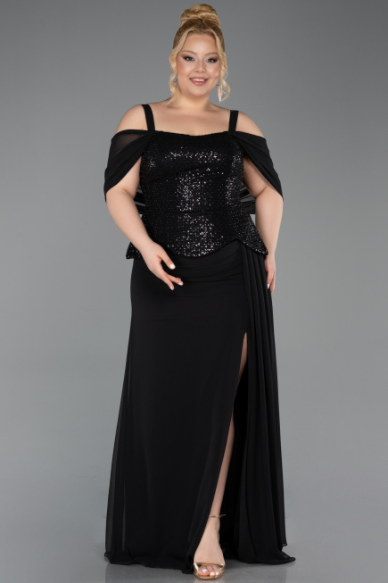 Long Black Chiffon Plus Size Evening Dress ABU6184