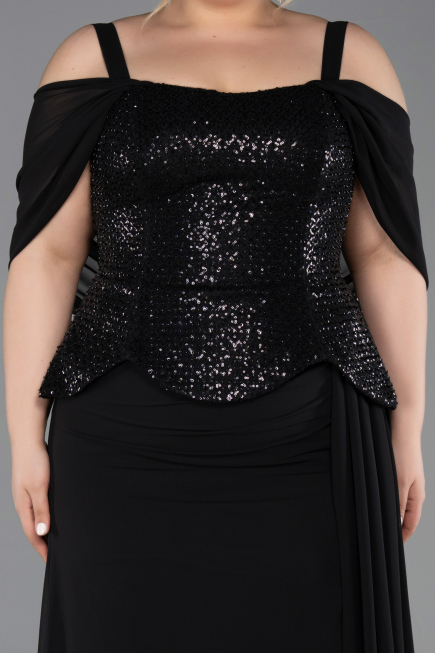 Long Black Chiffon Plus Size Evening Dress ABU6184