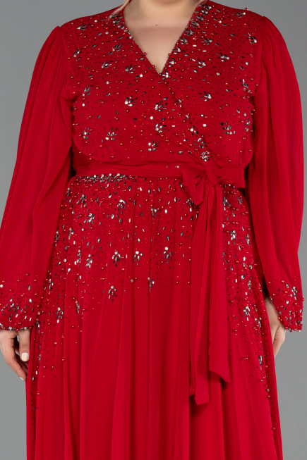 Red Long Chiffon Plus Size Evening Dress ABU3075