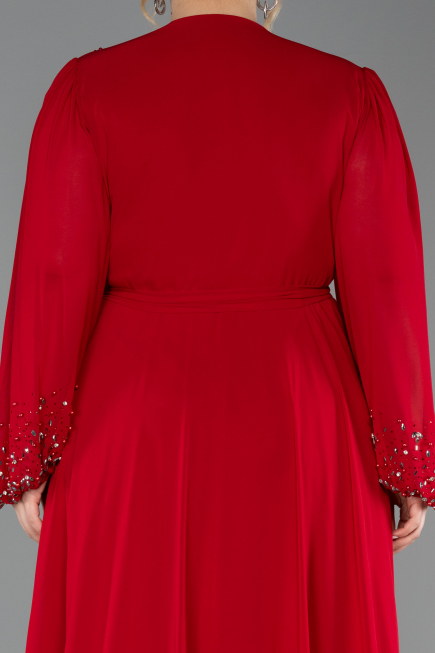 Red Long Chiffon Plus Size Evening Dress ABU3075
