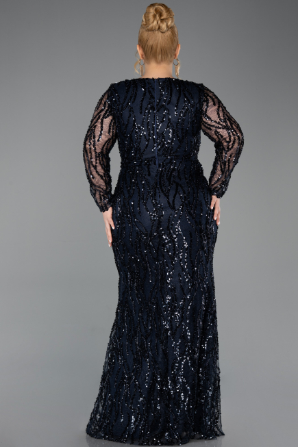 Long Navy Blue Scaly Formal Plus Size Dress ABU5937