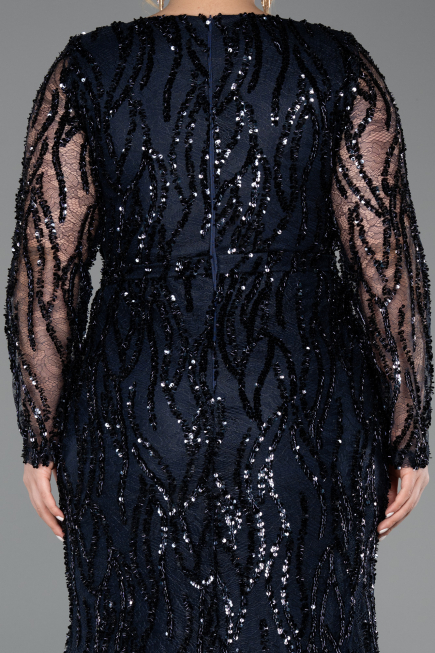 Long Navy Blue Scaly Formal Plus Size Dress ABU5937