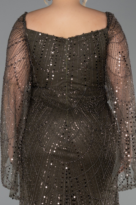 Olive Drab Long Beaded Plus Size Evening Gown ABU5067