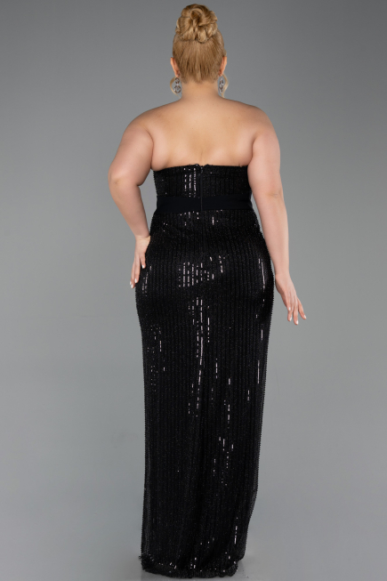Long Black Beaded Plus Size Evening Dress ABU5989