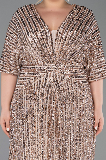 Gold Long Scaly Plus Size Evening Gown ABU5846