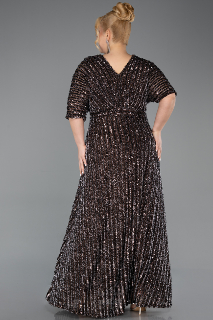 Brown Long Scaly Plus Size Evening Gown ABU5846
