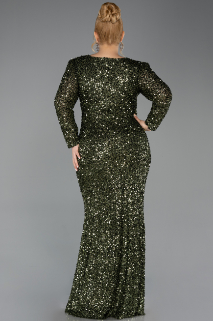 Long Olive Drab Scaly Plus Size Evening Dress ABU6074